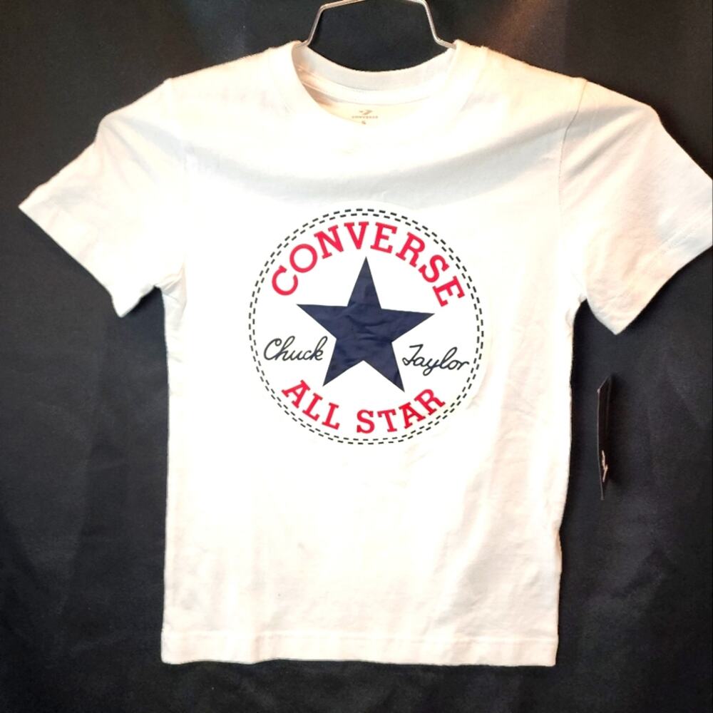 New Converse Chuck Taylor All Star Tee White Short‎ Sleeve Boy's T-Shirt Size S